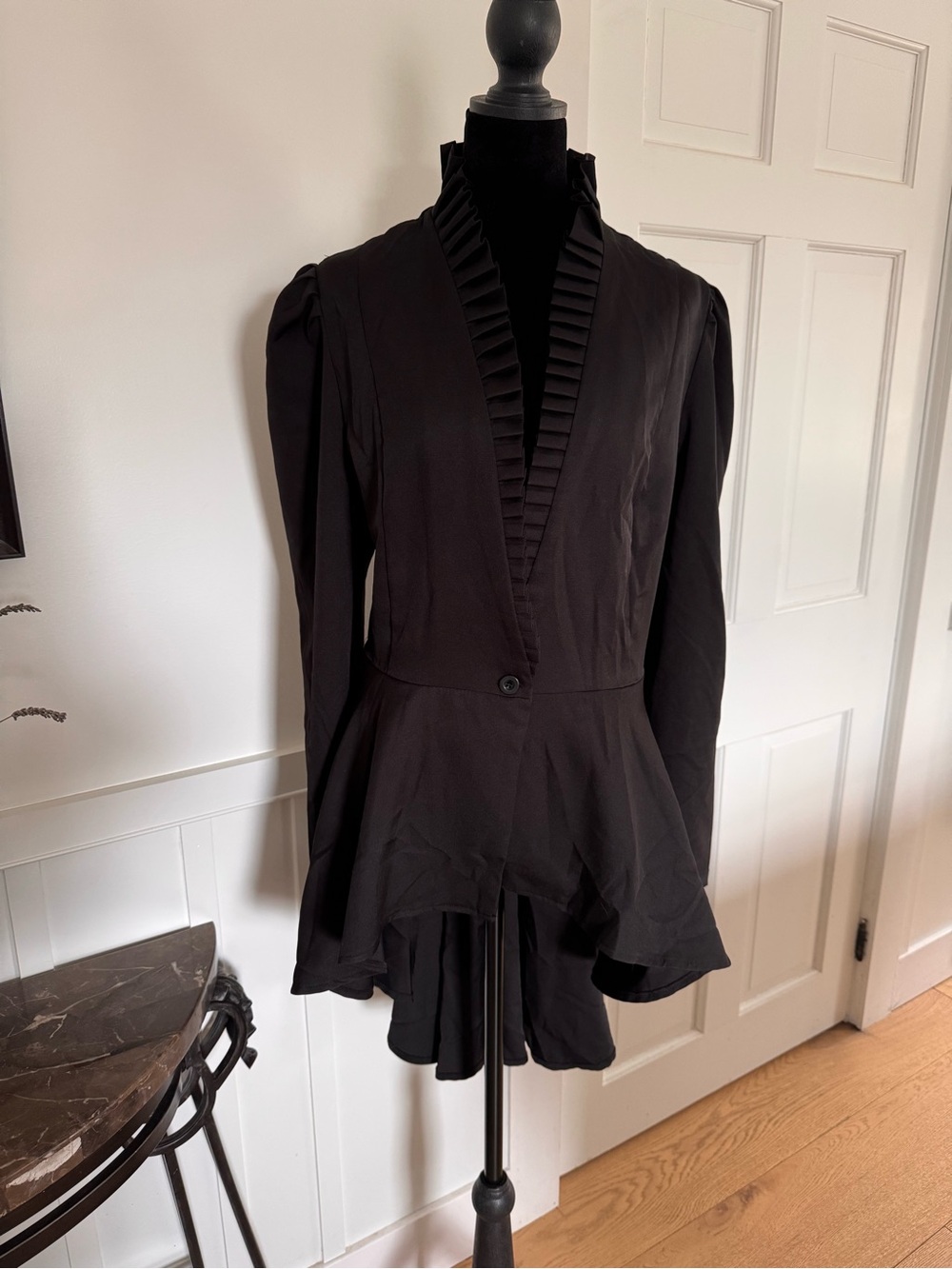 Steampunk/Goth Black Women's Ruffled V-Neck Jacket w/ Corset Tie Back